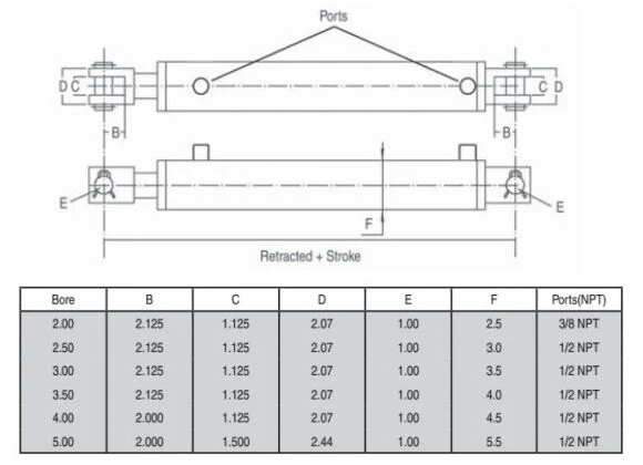 End Clevis Pin Easy Amounting Double Acting Hydraulic Cylinders